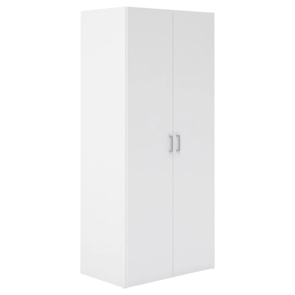 Armadio Multiuso Con 2 Ante Armadietto Battente Design Moderno Salvaspazio Vano Con Barra Appendiabiti E Ripiani Camera Da Letto Ingresso Lavanderia 77.6 x 49.52 x 175.4 Cm Bianco