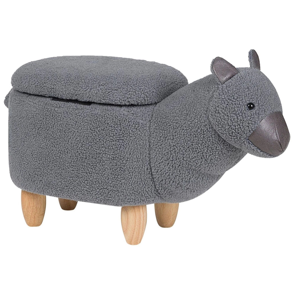 Sgabello per bambini Animale Alpaca Tessuto in poliestere grigio Gambe in legno imbottite contenitore Poggiapiedi per asilo nido