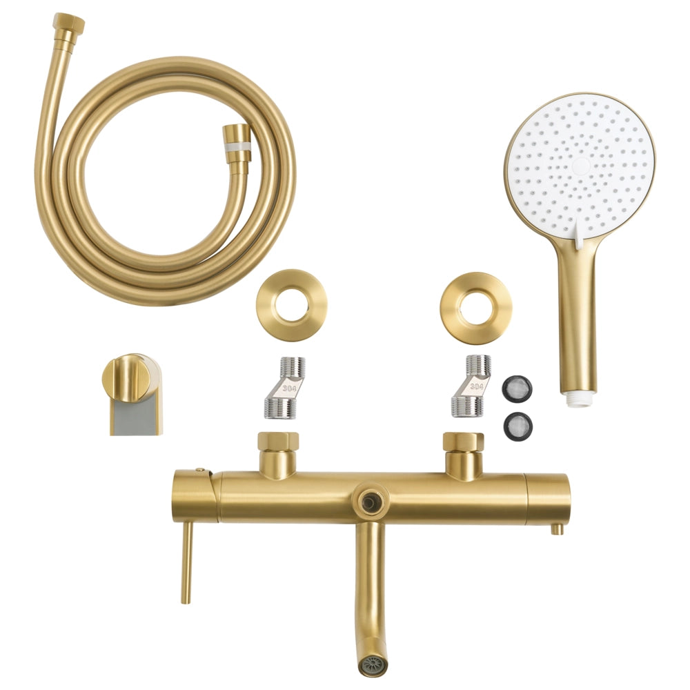 Set di miscelatori per vasca da bagno montati a muro, in ottone oro, soffione doccia a bocca singola con kit di interruttori