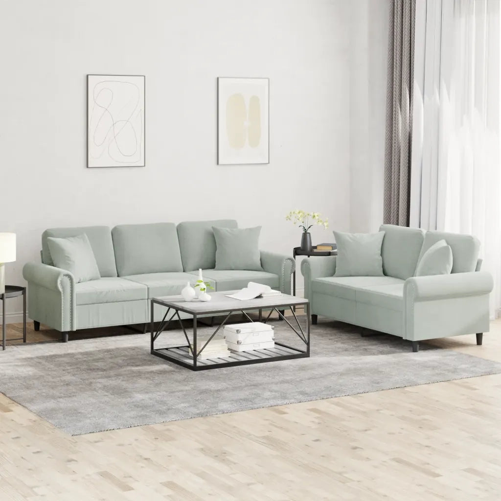 Set di Divani 2 pz con Cuscini Grigio Chiaro in Vellutocod mxl 131059
