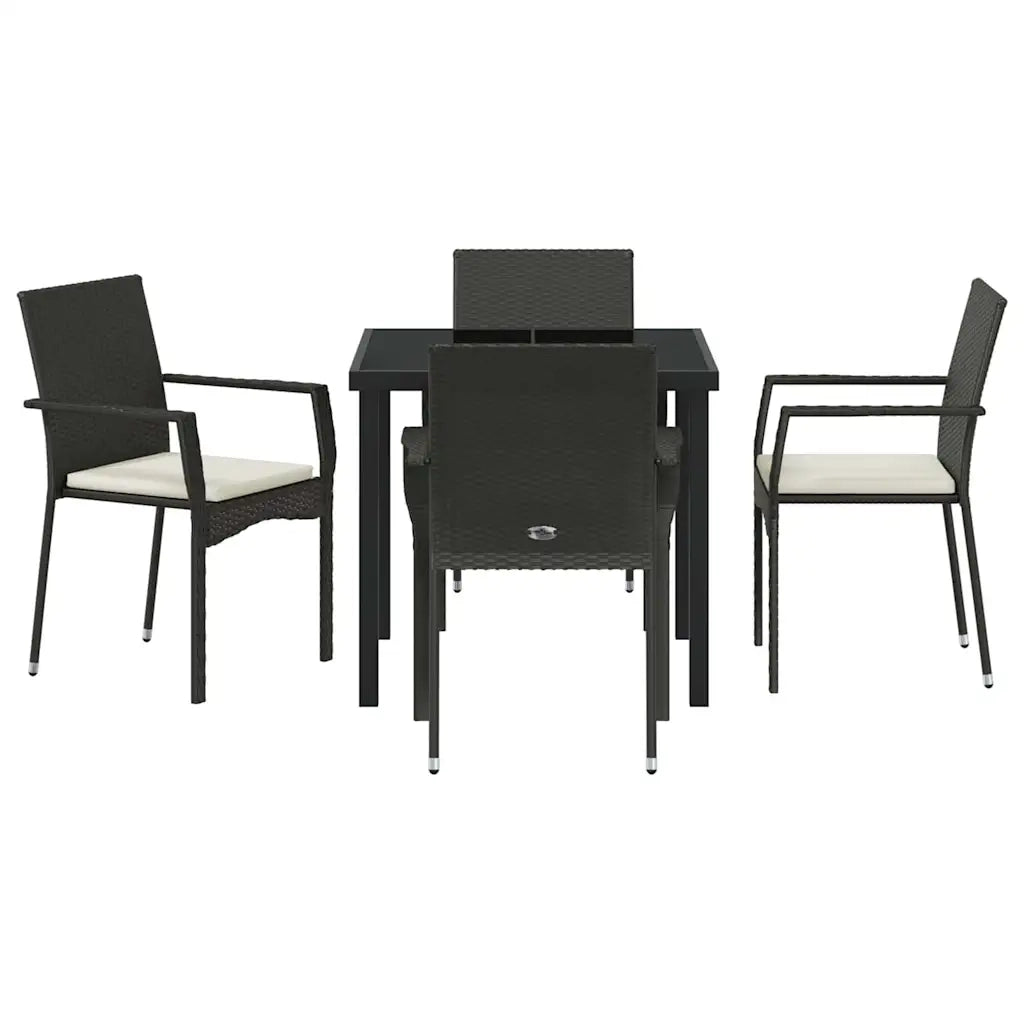 Set da Pranzo per Giardino con cuscino 5 pcs Nero polyrattan