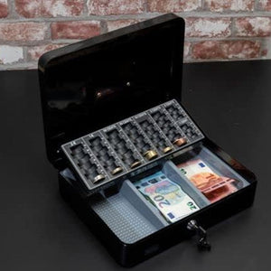 Cassettina Portavalori Nera a 4 Scomparti con Raccoglitore di Monete con 2 Chiavi Black & Decker