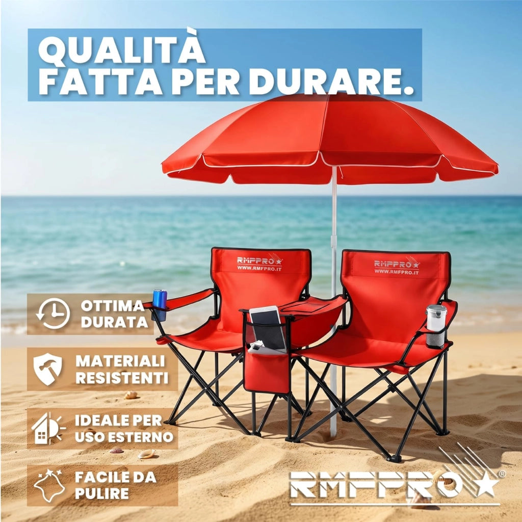 RMF PRO KIT OMBRELLONE + 2 SEDIE PIEGHEVOLI ROSSO