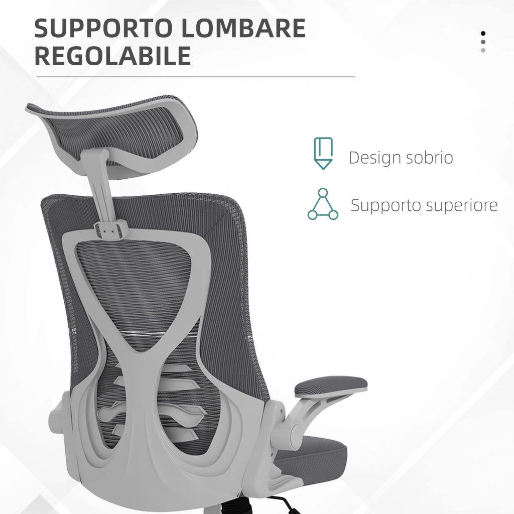 Easycomfort Sedia da Ufficio ad Altezza Regolabile con Supporto Lombare e Braccioli Ribaltabili, 65x64x120-130 cm