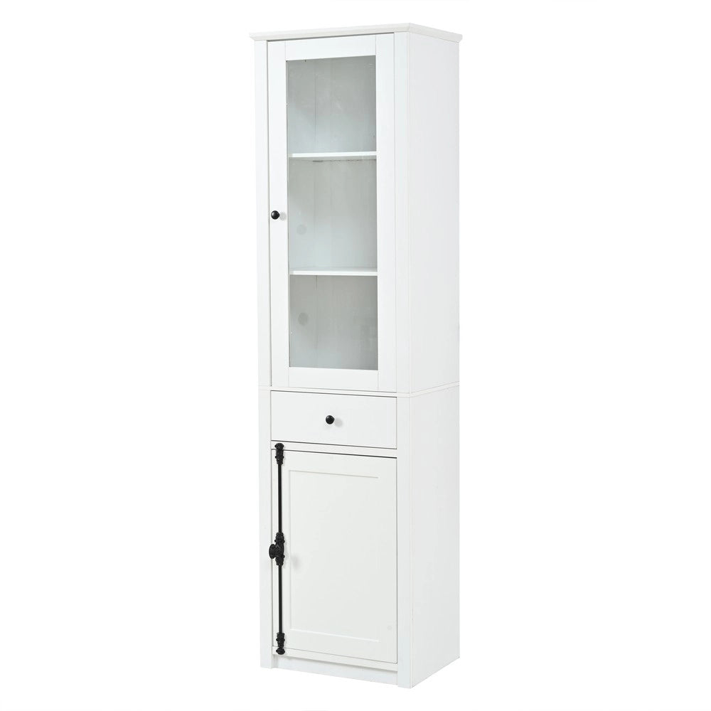 Vetrina Alta con Cassetto e Ante, LED ¨C Xylo ¨C Bianco, 55x40x200