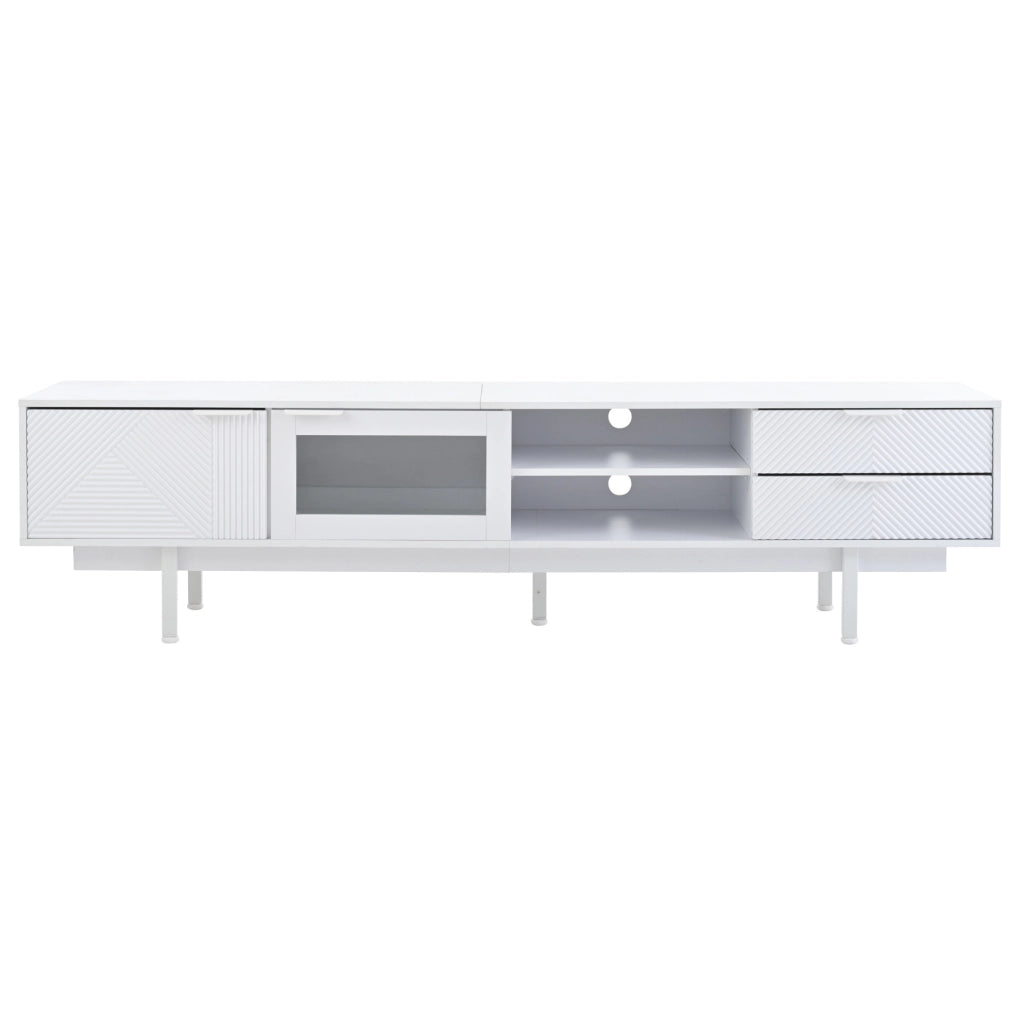 Mobile TV ULEVR 200x40x50,5 cm con 2 ante, 2 cassetti e ripiani semiaperti, bianco