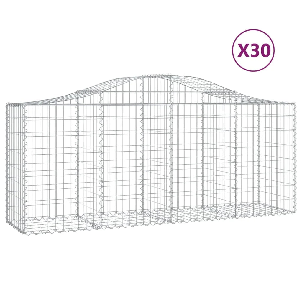 Cestini gabbioni recinzione a gabbia muro di contenimento ad arco 30 pezzi 200 x 50 x 80/100 cm ferro zincato argento 02_0040836
