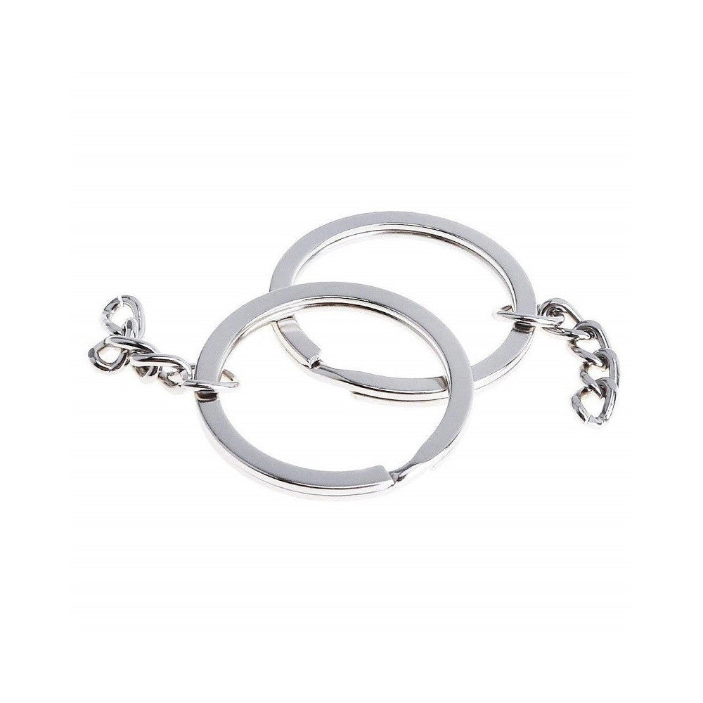 Trade Shop - Set 30 Anelli Anello Spirale Con Catena Porta Chiavi Spaccati 30mm In Acciaio -
