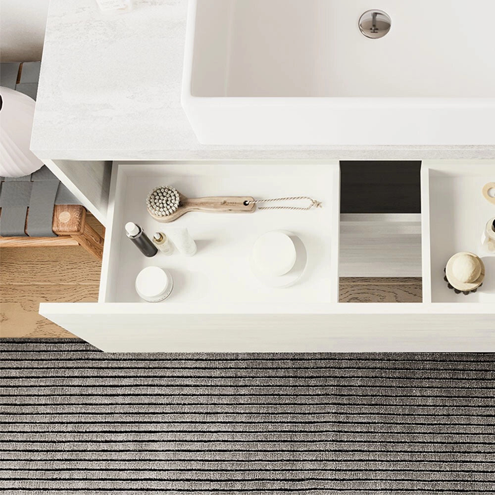 Mobile bagno a terra 80 rovere ghiaccio e top cenere con specchio LED Lisbona