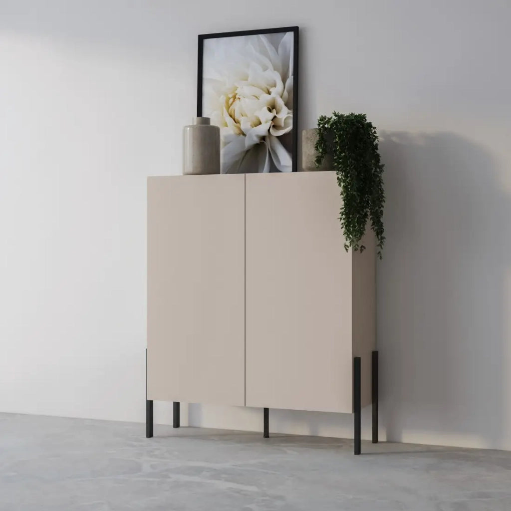 Armadio SALMA 2 porte push-to-open – beige & nero opaco, 114×135×40 cm