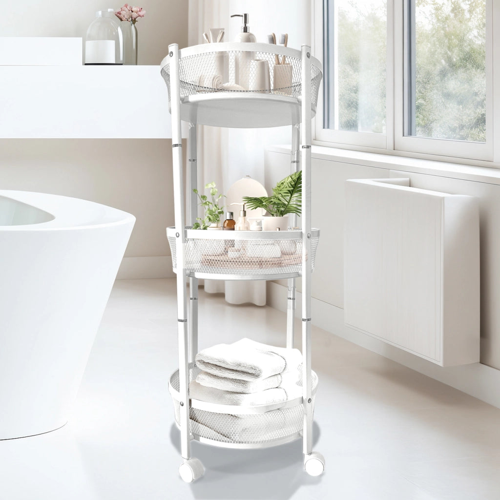 Carrello verdure pieghevole in metallo – 3 ripiani con ruote bloccabili – Organizzazione cucina compatta – Nyana Home