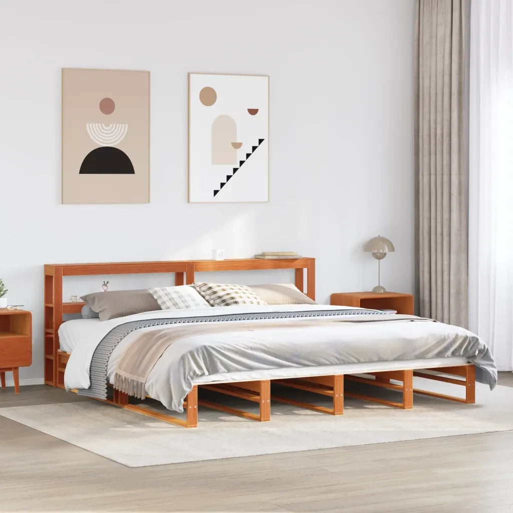Letto matrimoniale | Letto per adulti | Giroletto con Testiera Marrone Cera 180x200 cm Massello Pino