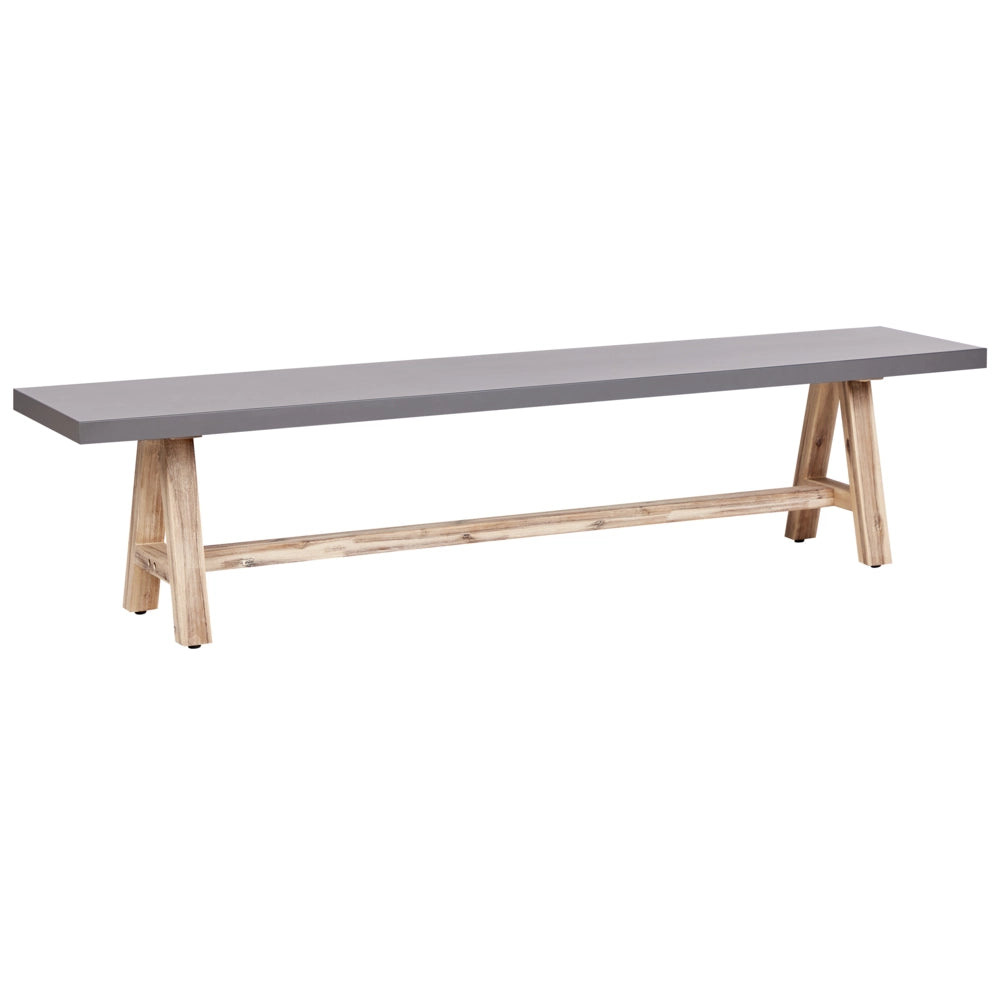 Panca da giardino in cemento 200 cm base in legno di acacia grigio chiaro stile industriale