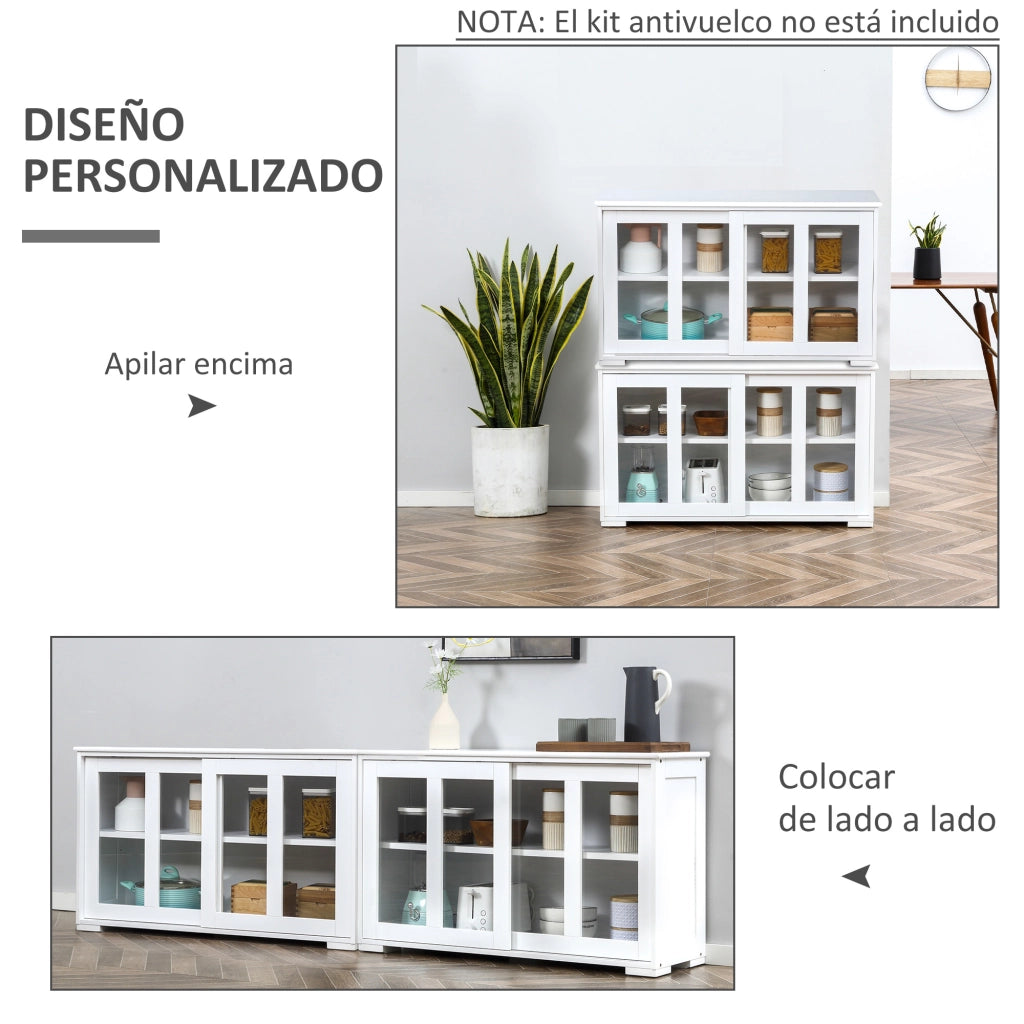 Tavolino da cucina moderno con ante scorrevoli vetro ¨C zephmum ¨C bianco 107x33x62,5 cm