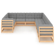 Set Salotto Giardino 10pz Cuscini Antracite Legno Massello Pino 3077044