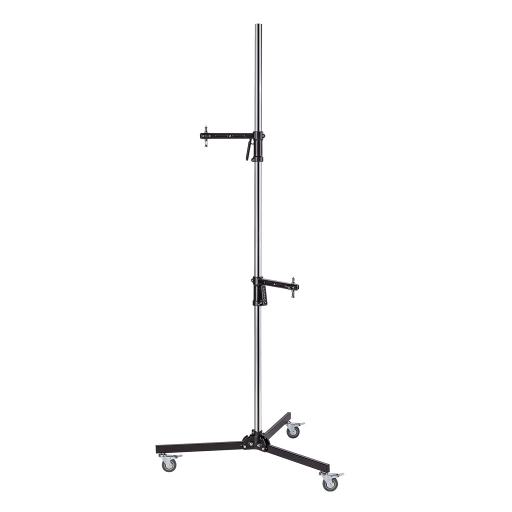 Cavalletto fotografico a rotelle 223 cm max 12 kg, Stativo per luci con due morsetti regolabili e spigot 5/8" per apparecchiature fotografiche