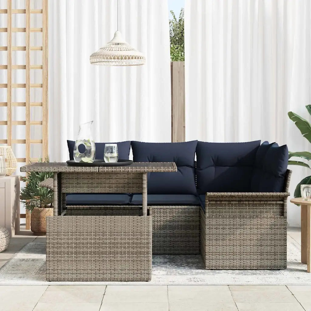 Set Divano da Giardino 5 pcs Grigio Rattan in Polipropilene 3357018