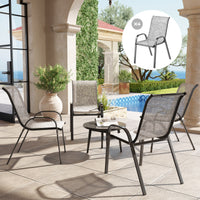 Set 4 Sedie da Giardino 54x71x93 cm Impilabili con Braccioli Curvi in Acciaio e Tessuto Traspirante Grigio