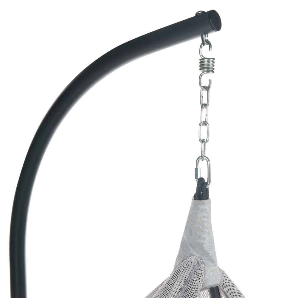 Sedia a uovo a dondolo Supporto metallico grigio chiaro Morbido cuscino da seduta Boho Rustico Soggiorno Terrazza