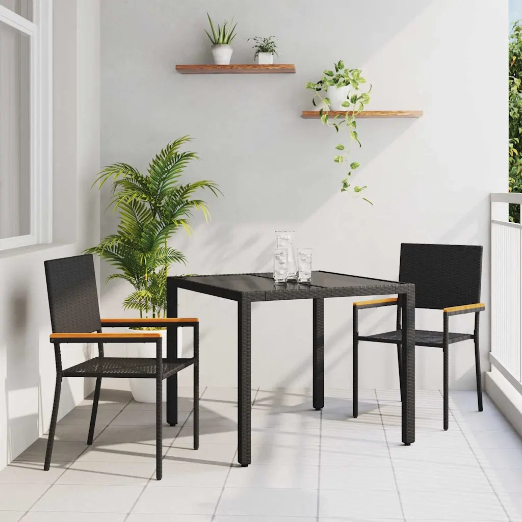 Set da Pranzo per Giardino 3 pcs Nero polyrattan 3365384