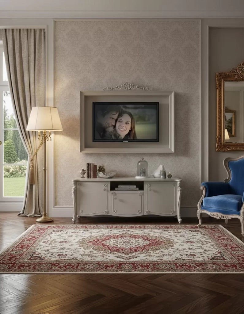 Parete attrezzata in legno shabby chic rilievo bianco opaco - Mobili 2G