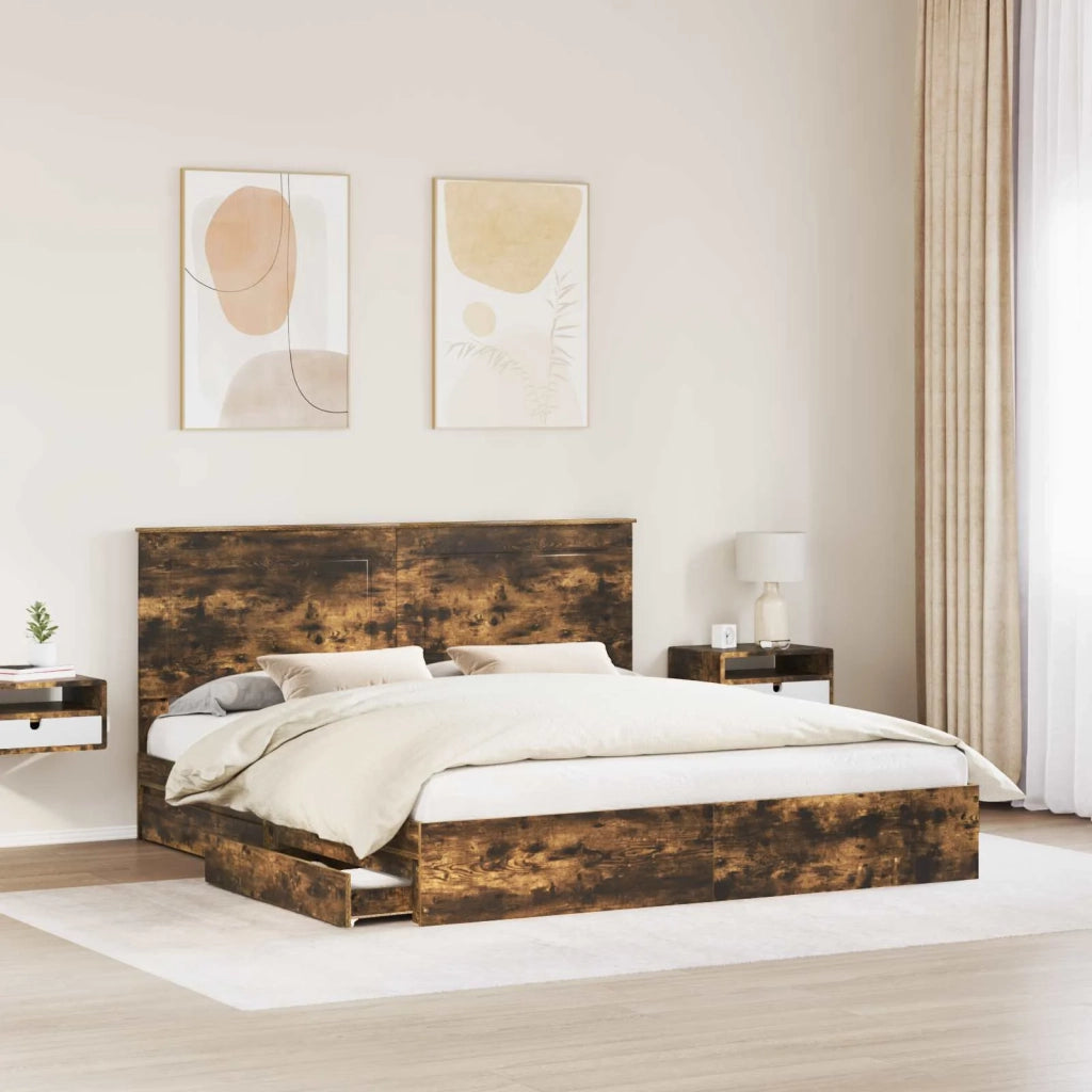 Letto con Contenitore con testiera Rovere fumé 180 x 200 cm 3409528