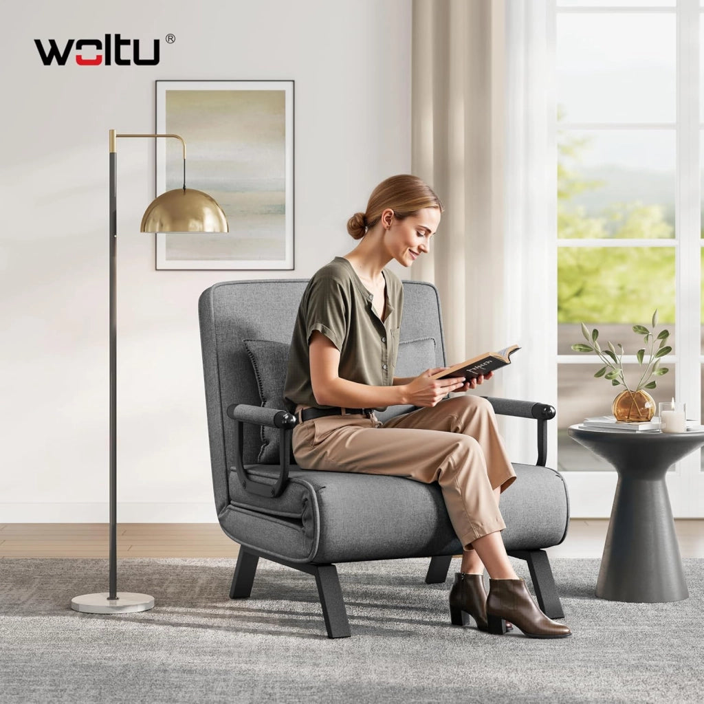 Poltrona Relax Reclinabile Convertibile, Divano Letto Trasformabile 3 in 1, con Schienale Regolabile in 5 Posizioni, Cuscino Rimovibile, Seduta Imbottita, 80x74x82cm, Grigio Scuro