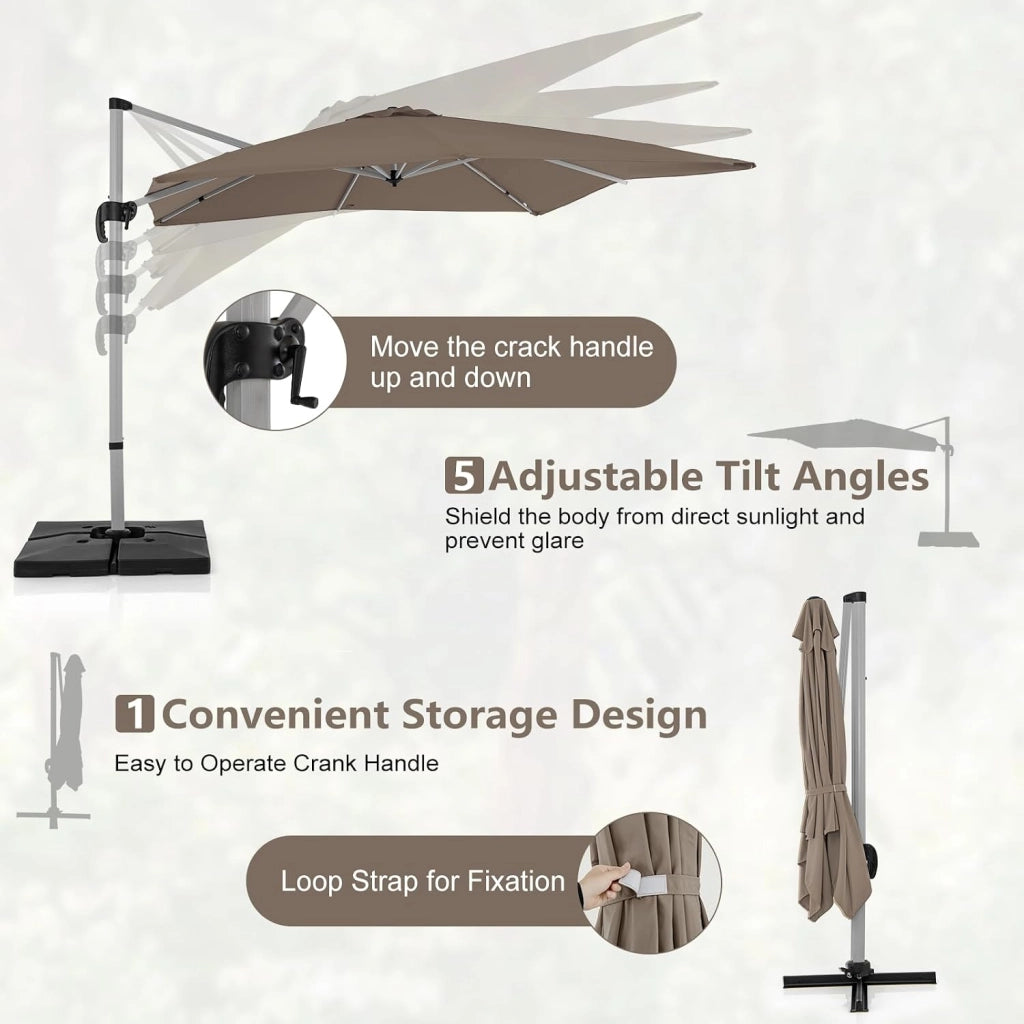 Ombrellone da Giardino Quadrato 3x3m, Pieghevole e Regolabile in Altezza con Base a Croce, Ombrellone da Balcone, Altezza 260cm, Ombrellone Parasole per Cortile, Terrazza, senza Base