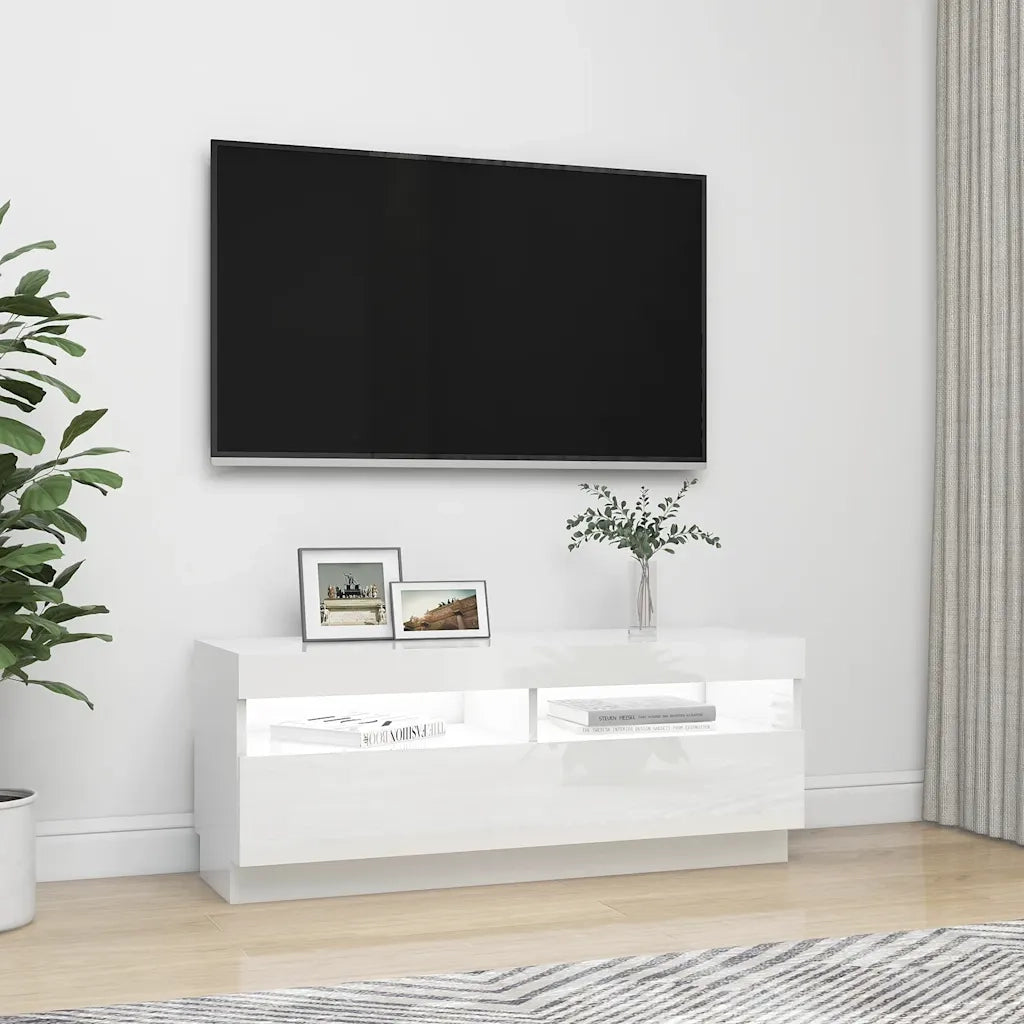Mobile Porta TV con Luci LED Bianco Lucido 100x35x40 cm 804460