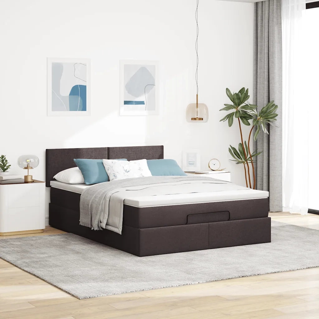 Pouf Letto con Materasso e LED Marrone Scuro 140x190 cm 3312225