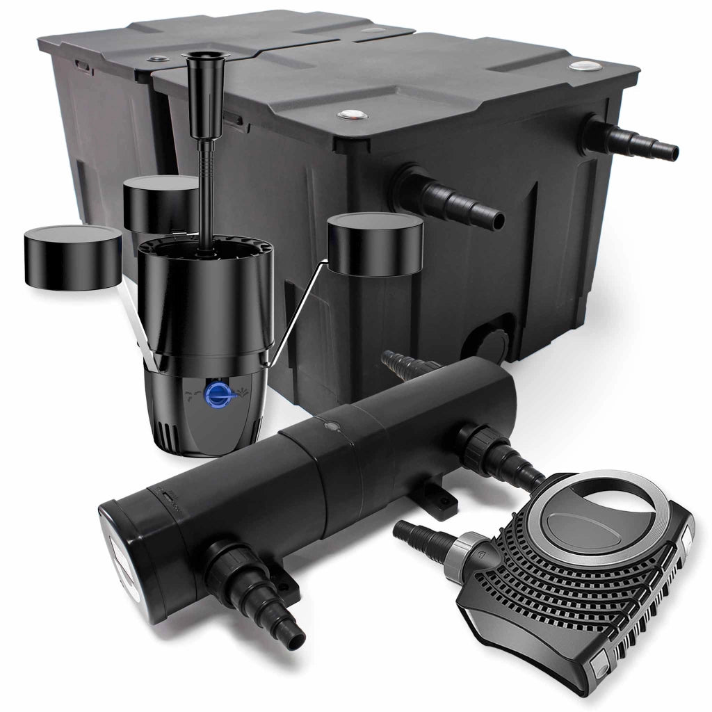 Set: Filtro bio per laghetto 60000l con Chiarificatore UVC 36W Pompa 80W Skimmer