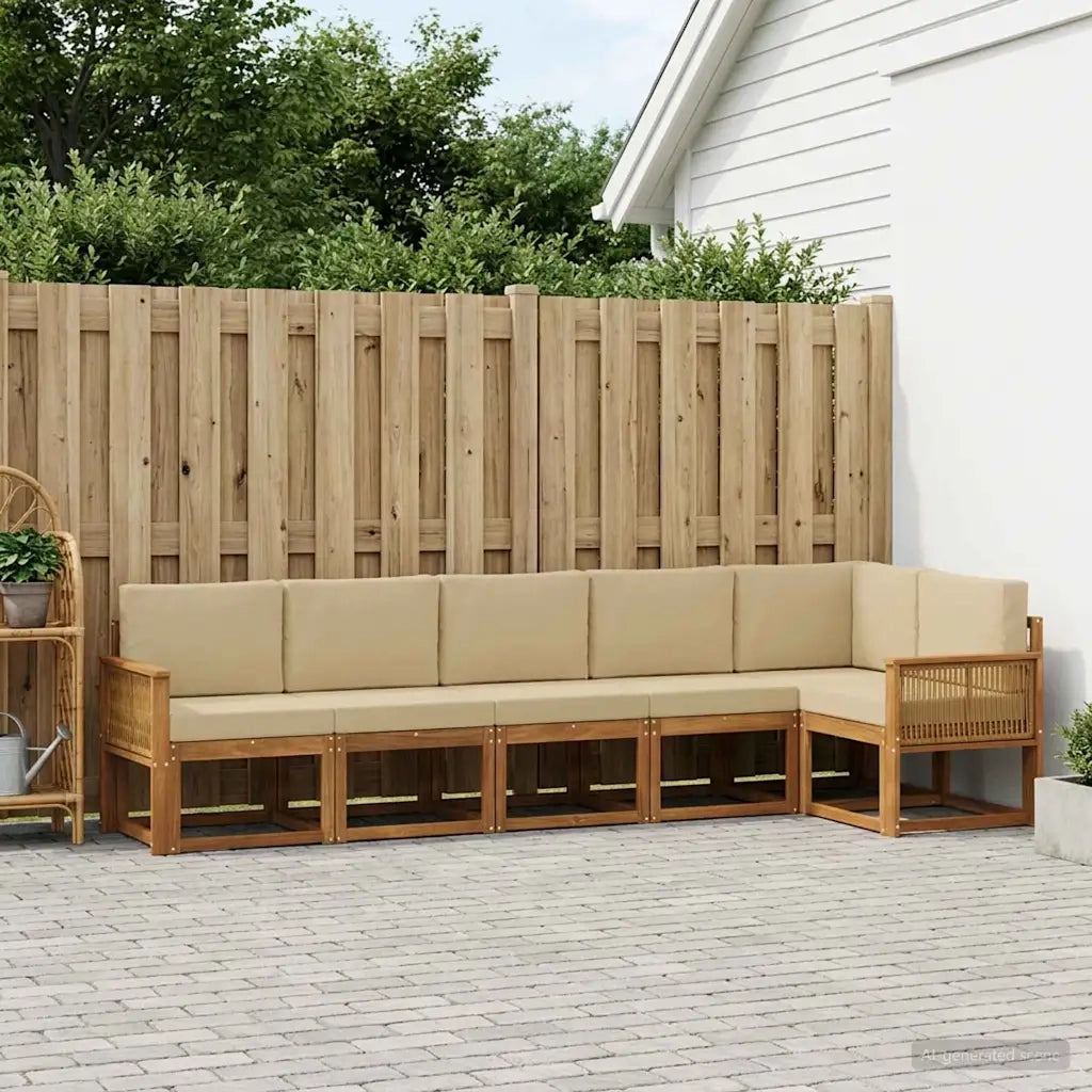 Set di divani da esterno 6 pcs Naturale e Beige Poliestere