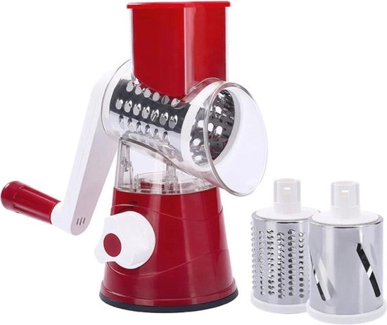 Raspatore multifunzionale manuale per formaggi con manico e 3 tamburi intercambiabili per verdure e formaggi 

Modello: 12345
Dimensioni: 30 x 10 x 15 cm
Peso: 1,2 kg
Materiali: Acciaio inossidabile e plastica
Capacità: 3 tamburi intercambiabili