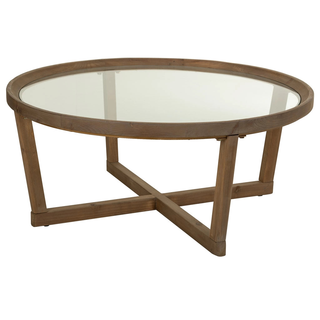 Tavolino da salotto in legno e vetro marrone D100x43,5