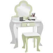 Cassettiera con specchio e sgabello per bambini ¨C zephmum ¨C bianco e verde pastel 55x34x87,5 cm