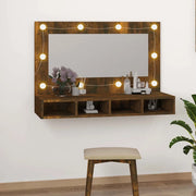 Mobile a Specchio con LED-Armadietto a Specchio Rovere Fumo 90x31,5x62 cm