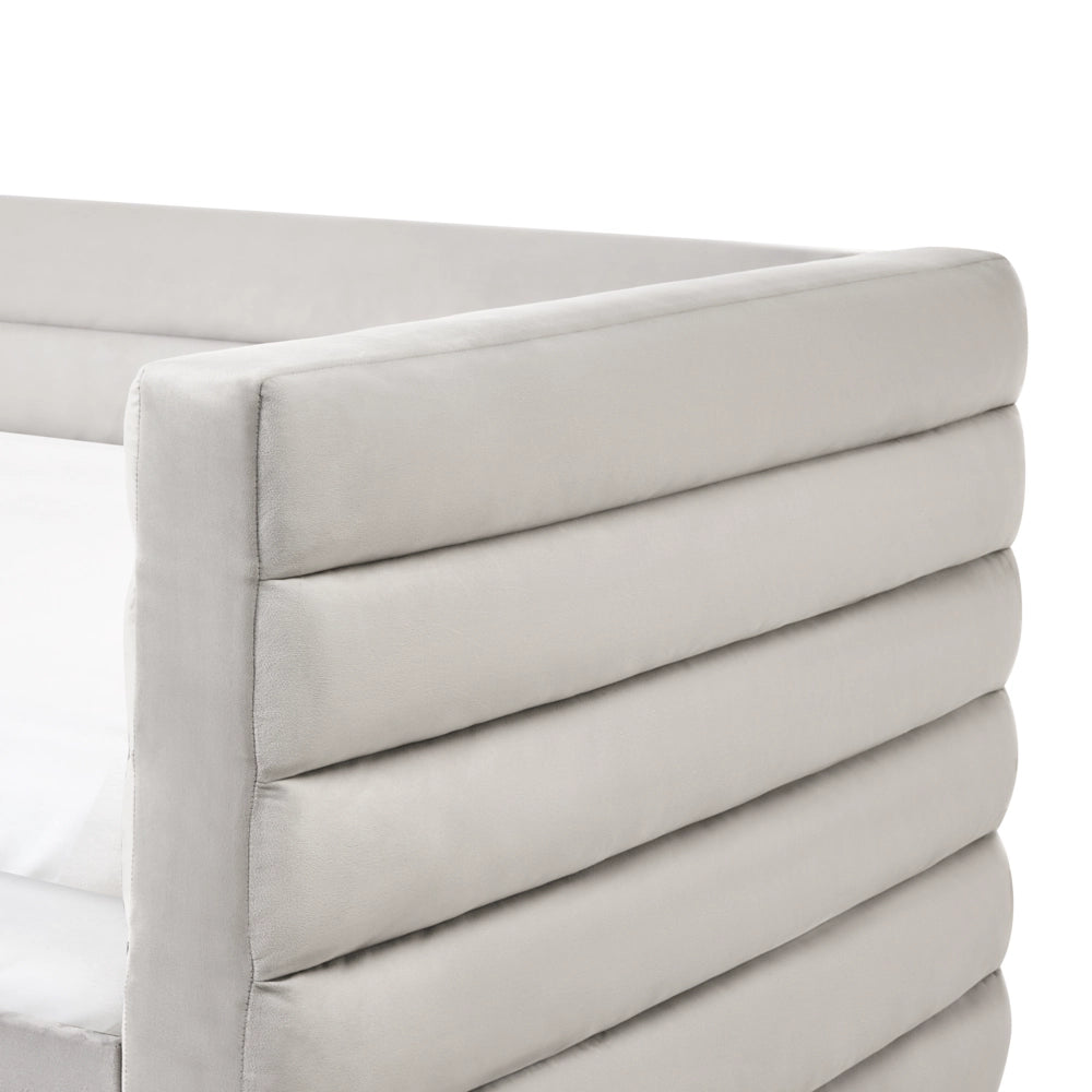 Letto estraibile in velluto grigio 90/180 x 200 cm con cassetti imbottito trapuntato letto da giorno glamour
