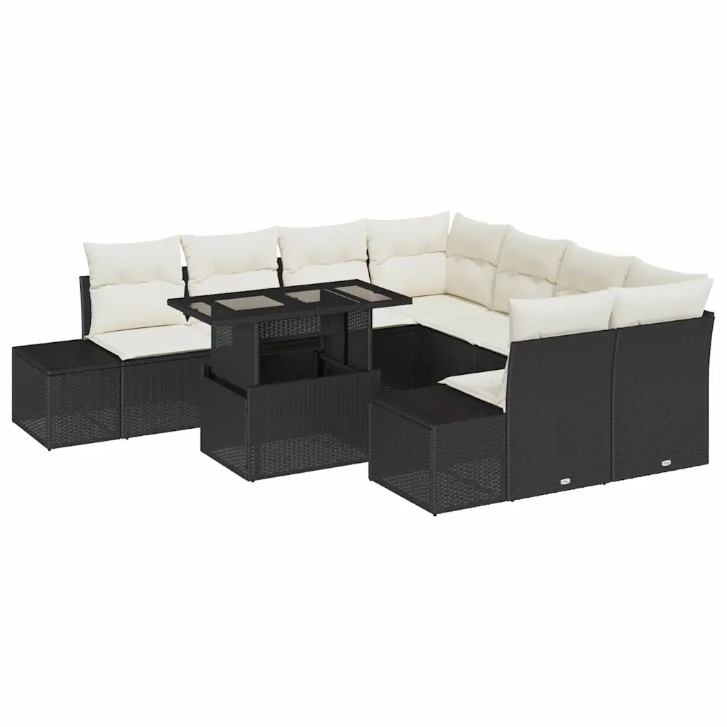 Set Divano da Giardino 9 pcs Nero e Crema polyrattan 3349153