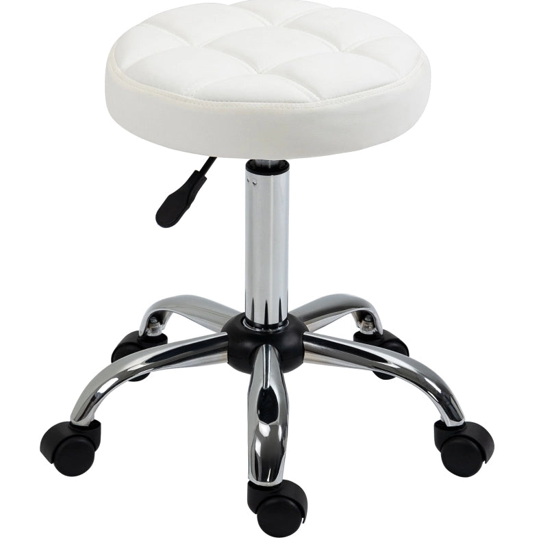 Sgabello regolabile con ruote ?35，5x48-63 cm in similpelle bianca