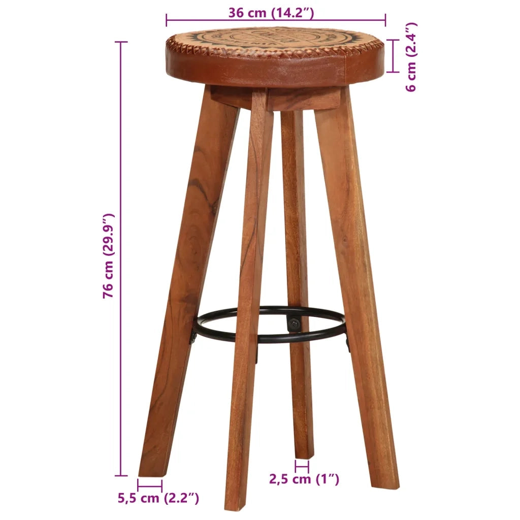 Sgabelli da Bar 2 pz in Vera Pelle e Legno Massello di Acacia 348164