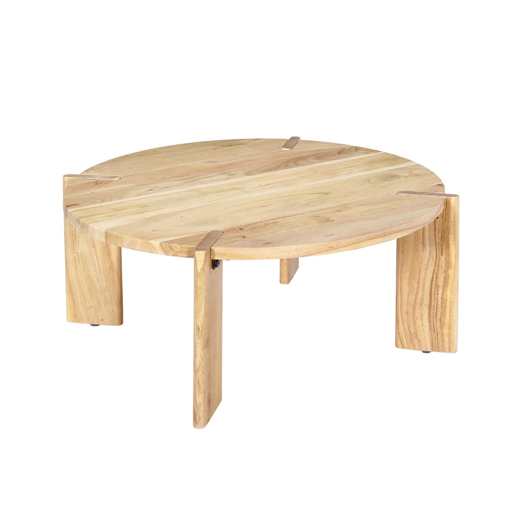 Tavolino da caffè esotico rotondo in legno massello, marrone naturale