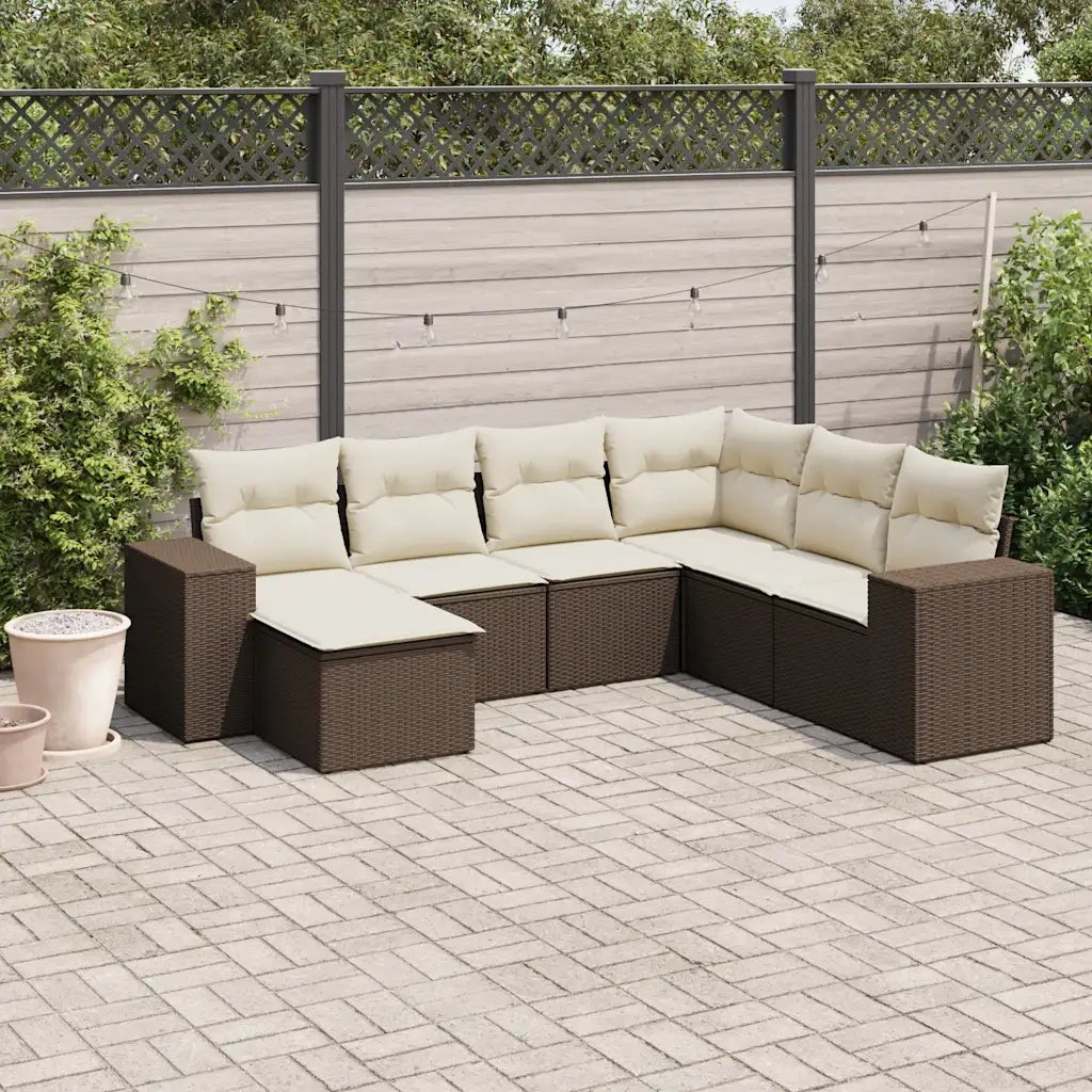 vidaXL Set Divani da Giardino 7 pz con Cuscini Marrone in Polyrattan
