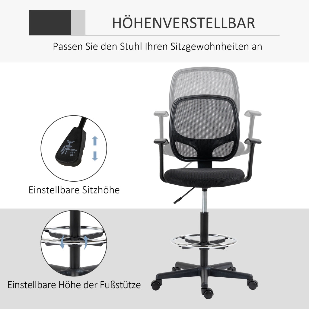 Sedia da ufficio ergonomica girevole con altezza regolabile poggiapiedi schienale in mesh e schiuma nera