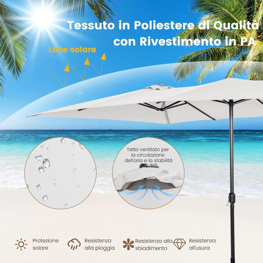 Ombrellone da Giardino Doppio 426 cm, con Manovella e 10 Stecche, Ombrellone Rettangolare Pieghevole, per Giardino Piscina Terrazza, 426 x 265 x 260 cm (Beige)