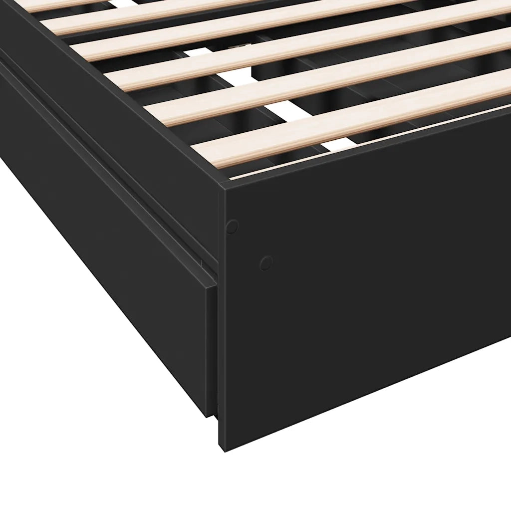 Letto singolo | Letto per adulti | Giroletto con Cassetti Nero 75x190 cm in Legno Multistrato