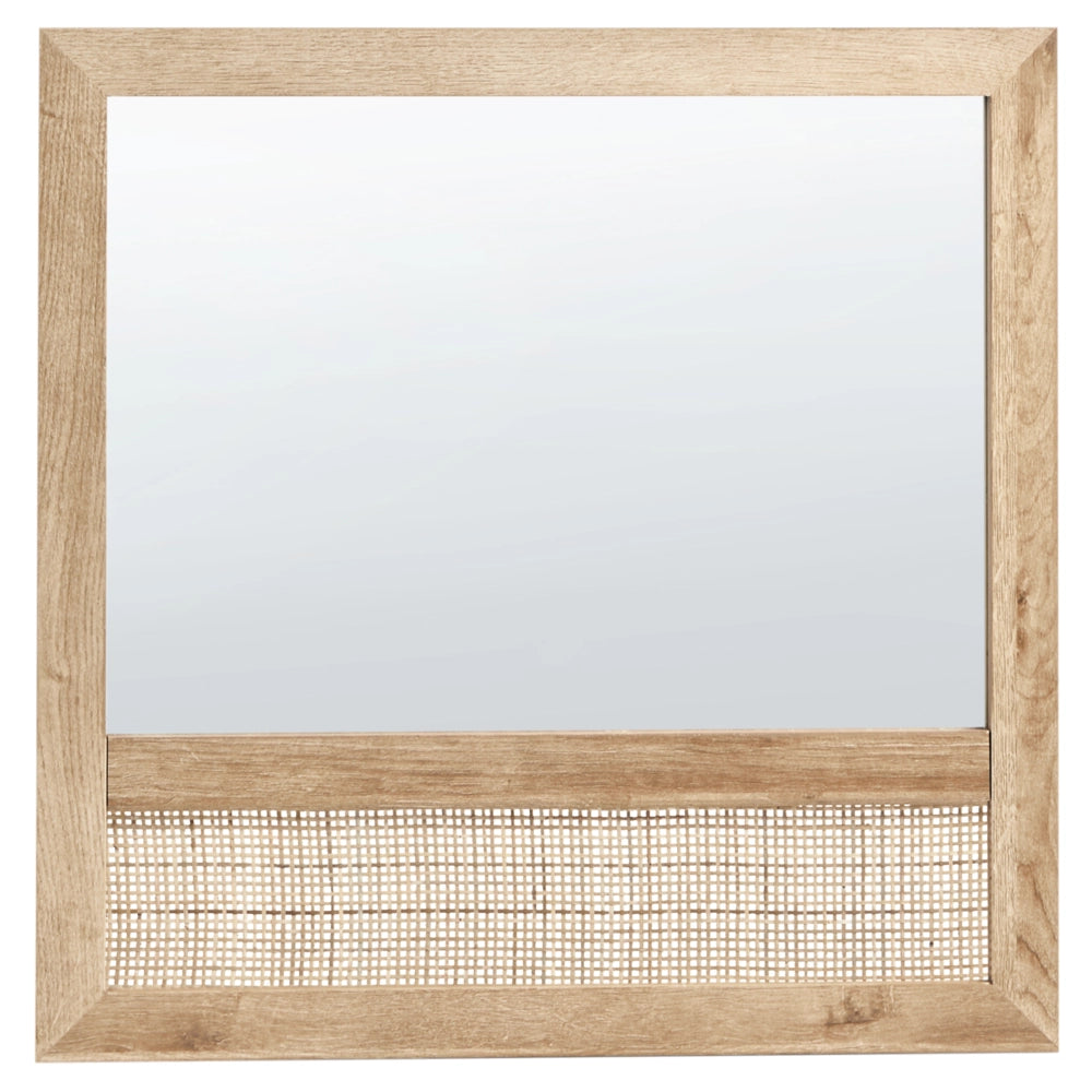 Specchio da parete in particelle di legno chiaro Rattan 60 x 60 cm Quadrato Accento decorativo Stile scandinavo