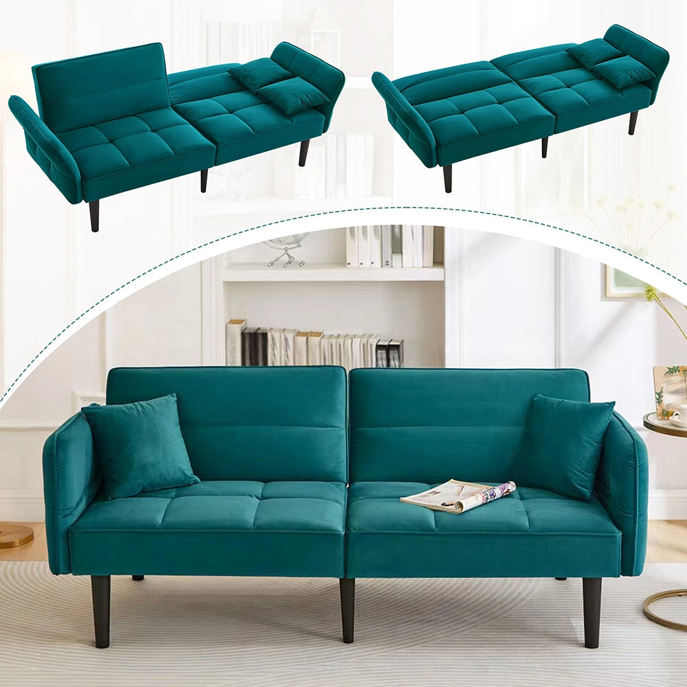 Divano letto 2in1 - Xylo - velluto, braccioli ribaltabili, compatto
