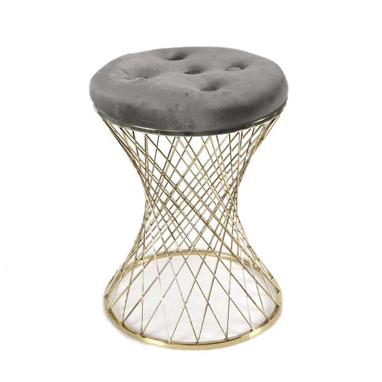 SGABELLO LISBONA IN METALLO CON SEDUTA IMBOTTITA Ø 35 X 47 CM GRIGIO