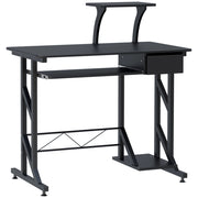 EasyComfort Scrivania per Computer Salvaspazio in Acciaio e Legno, Scrivania da Ufficio con Cassetto, Ripiano Tastiera Estraibile, 90x50x100 cm, Nero