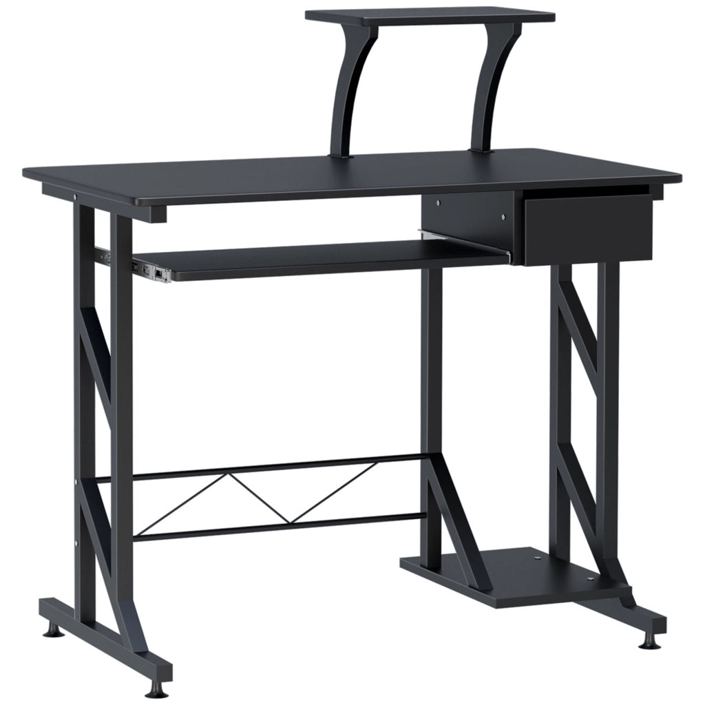 EasyComfort Scrivania per Computer Salvaspazio in Acciaio e Legno, Scrivania da Ufficio con Cassetto, Ripiano Tastiera Estraibile, 90x50x100 cm, Nero